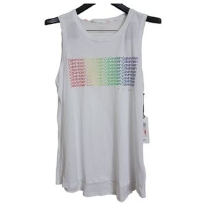 Calvin Klein Rainbow White Logo Crew Neck Muscle Tee Tank Top XS